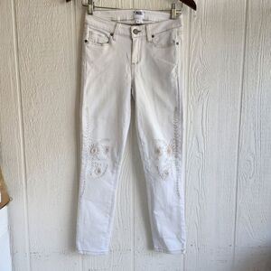 Paige Womens White Embroidered Jeans
